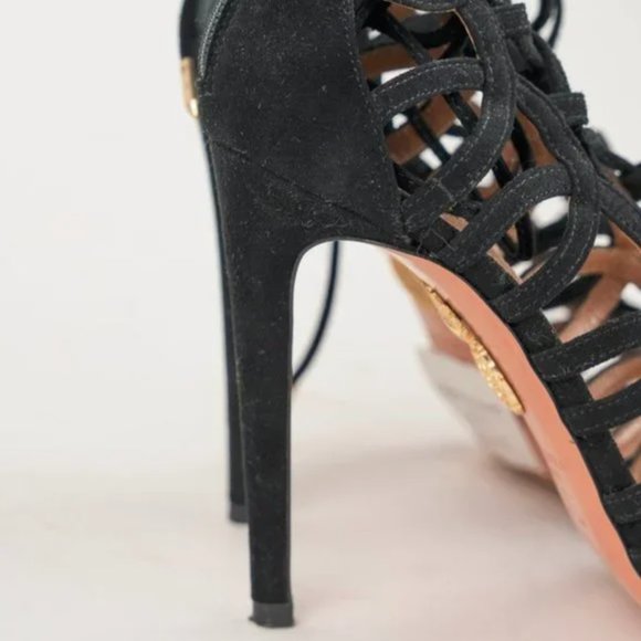 Aquazzura Ooh Lala Black Suede Lace-Up Sandals - Picture 6 of 9